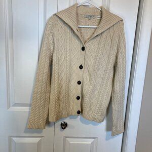 #35 Creme Light Beige Pria 100% Cotton Button Sweater, Size Medium Petite
